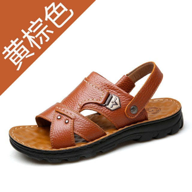 2019 Summer Big Size Men's Sandals British Fashion Genuine Leather Beach Shoes Mens Casual Massage Non-Slip Large Slippers Flats