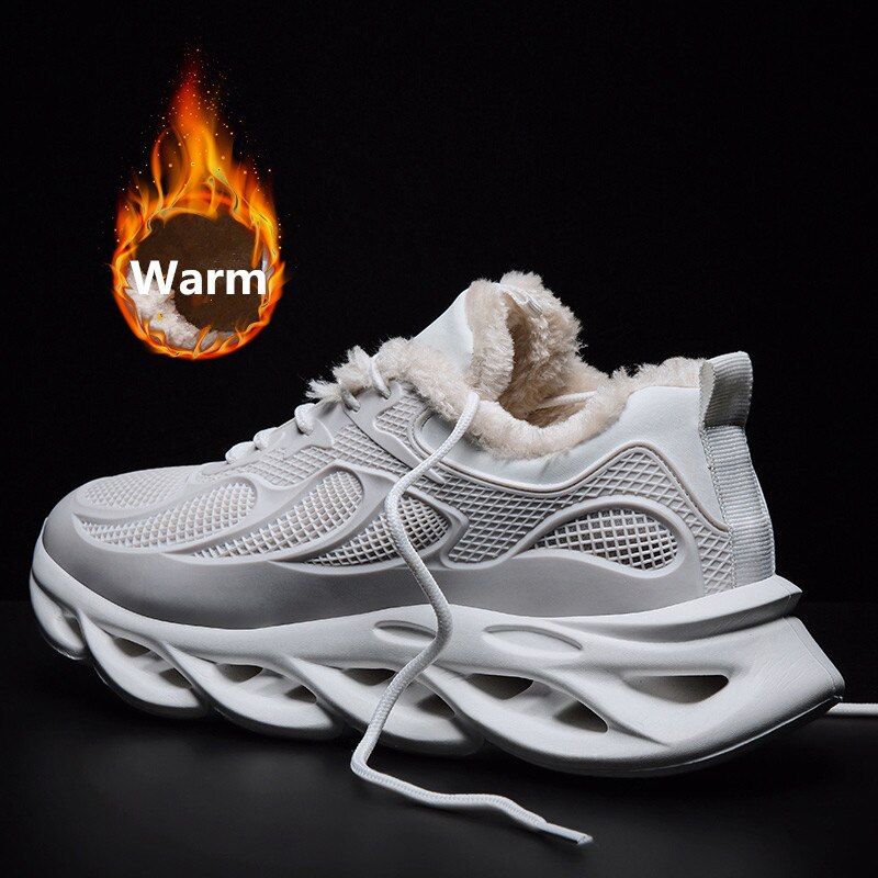 2019 New Winter Running Shoes With Fur Warm Sneakers for Men Blade Cushioning Sport Shoes Light Comfortable Black White Sneakers