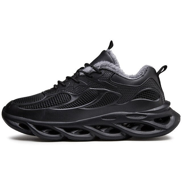 2019 New Winter Running Shoes With Fur Warm Sneakers for Men Blade Cushioning Sport Shoes Light Comfortable Black White Sneakers