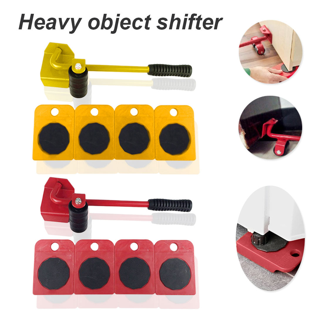 5pcs/set Furniture Moving Transport Set 4 Mover Roller+1 Wheel Bar Furniture Transport Lifter Household Hand Tool Set