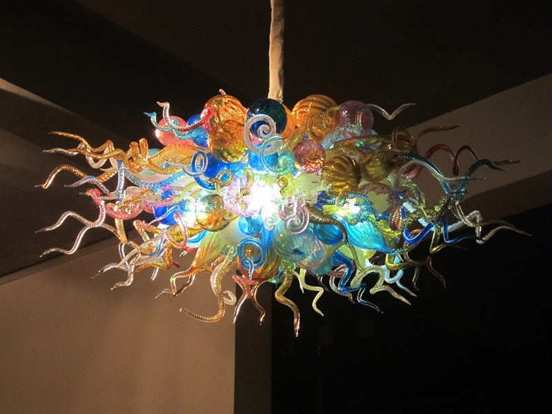 Now Trending Tiffany Stained Glass Chandelier LED Light Source Modern Art Decor Handmade Blown Glass Hanging Chain Chandelier